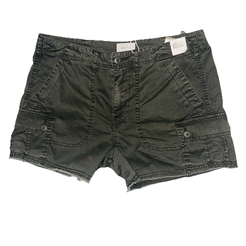 NWT Witty Fox Womans Cargo Utility Short 9/29" Safari Mid Rise Cotton Army Green